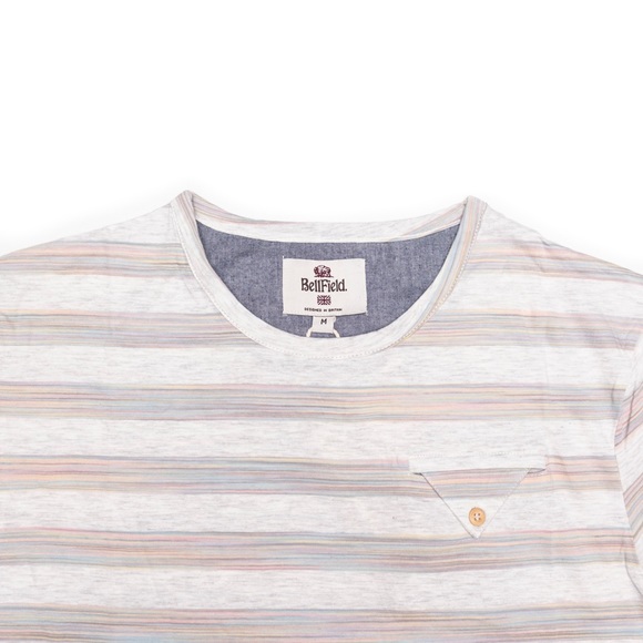 Bellfield Hubbards beige striped chest pocket short sleeve t-shirt tee shirt top - Picture 3 of 7
